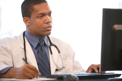 Doctor working on a computer